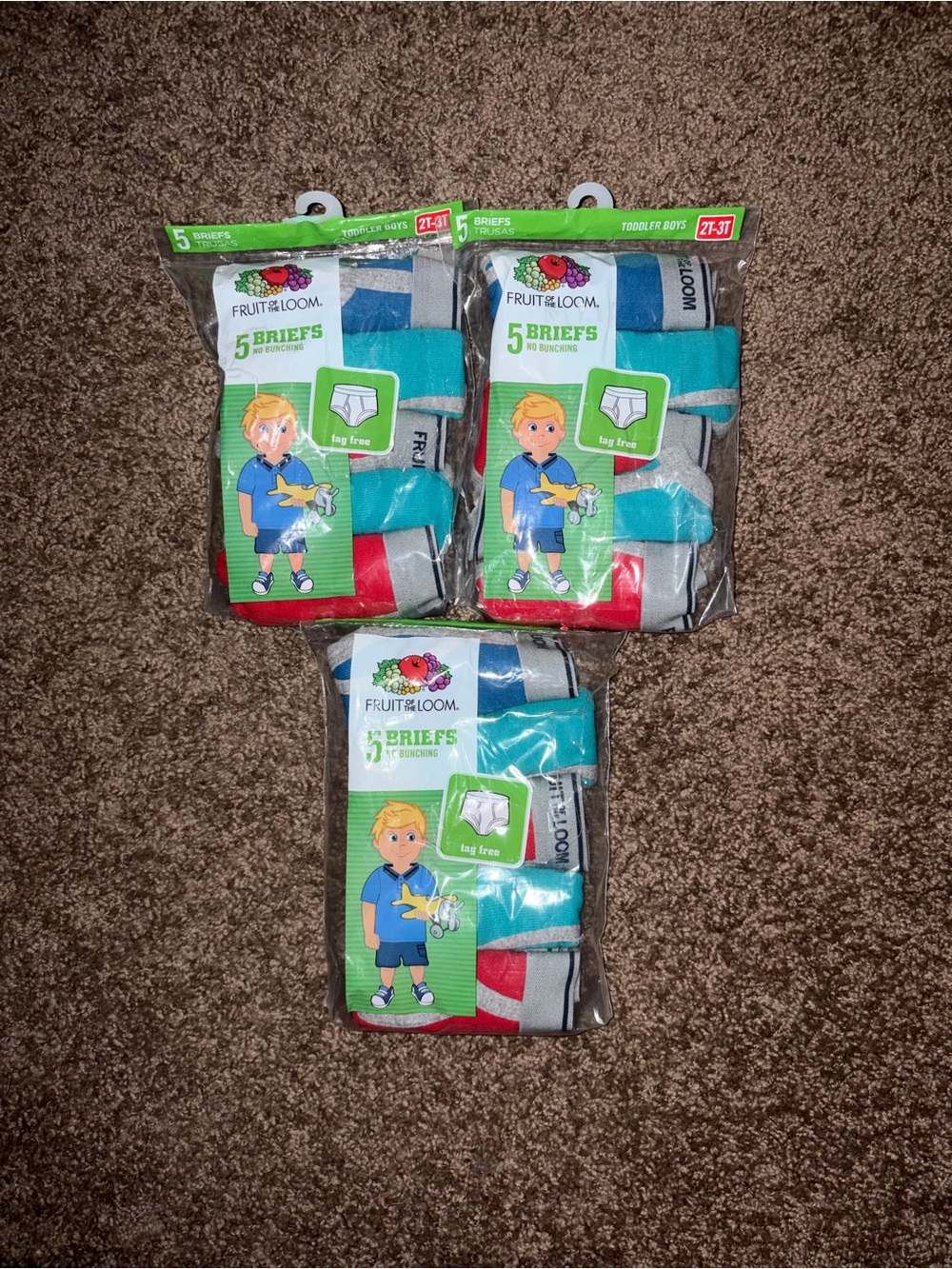 3 Fruit of the Loom Toddler Boys Briefs 5 Pack - Blue, Teal, Red